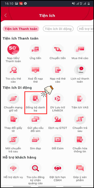 chọn đồng bộ hóa danh bạ